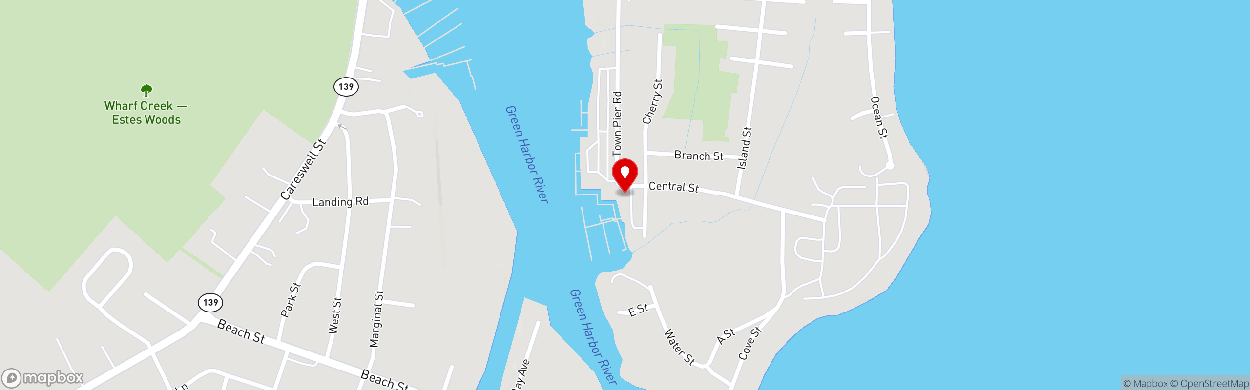 Street map pinning The Point Restaurant in The Point Restaurant - Marshfield