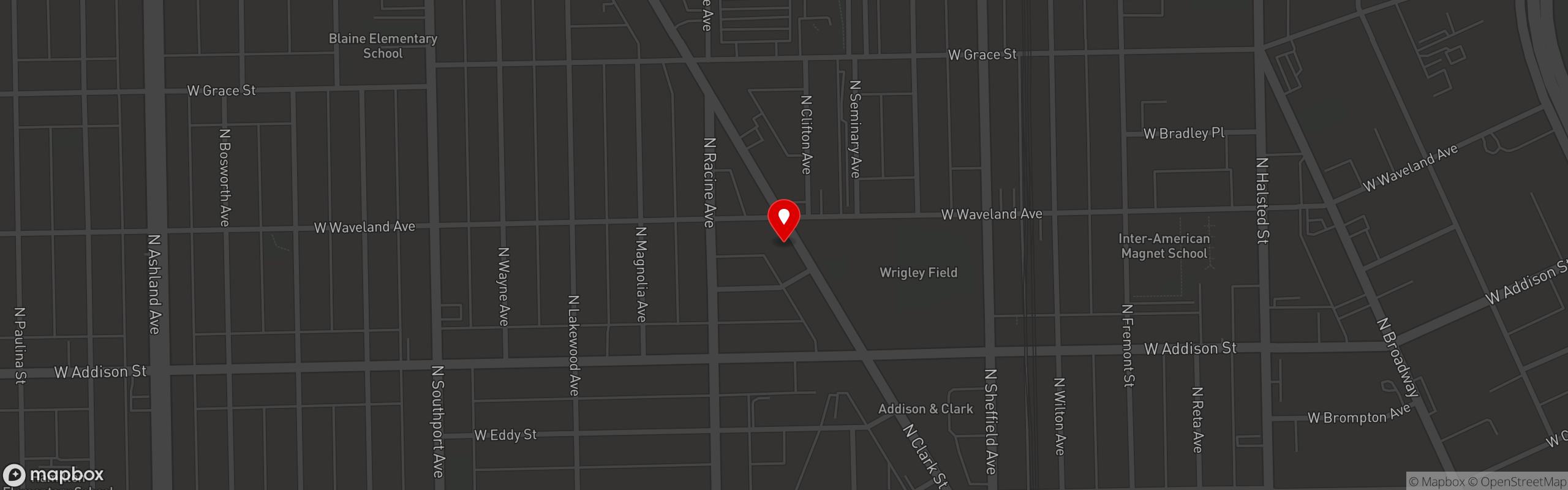 Street map pinning Rizzo's in Rizzo's Wrigleyville