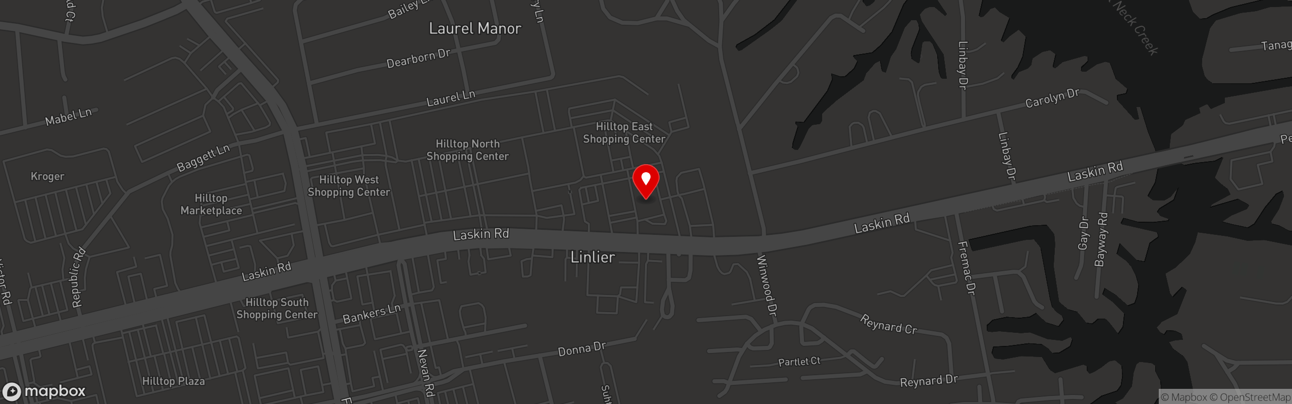 Street map pinning Granier Bakery in Virginia Beach