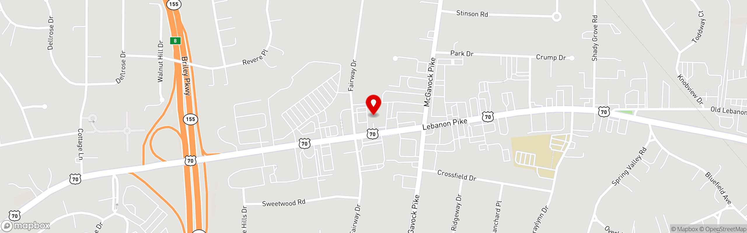 Street map pinning Tennfold Brewing in Nashville
