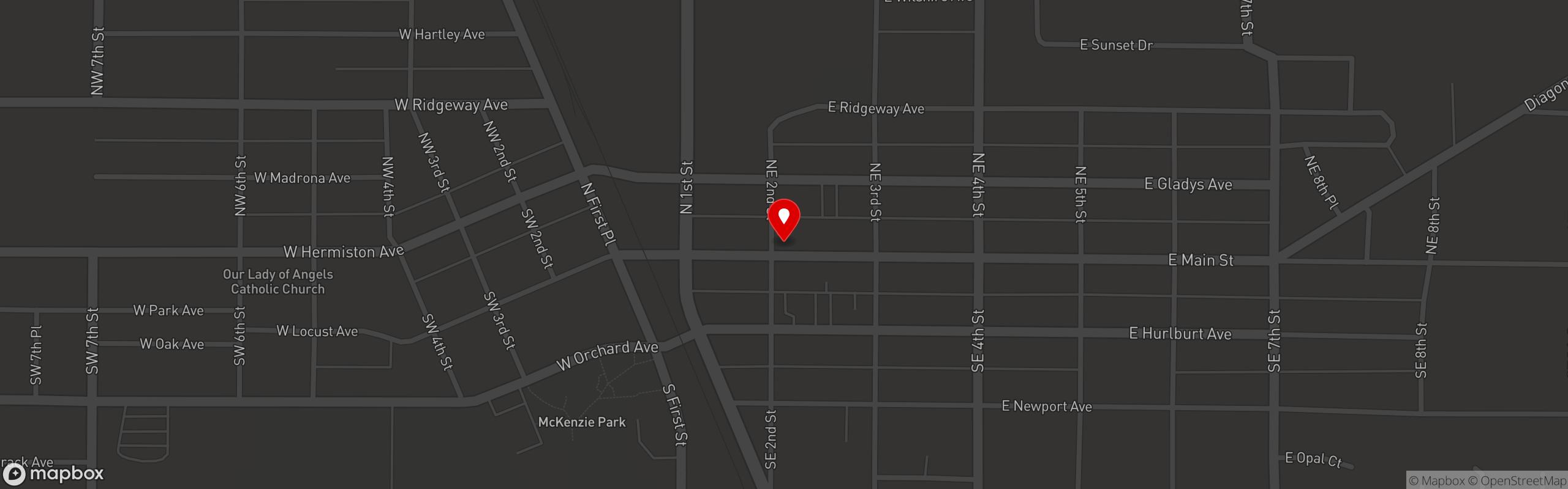 Street map pinning OMG! Burgers & Brew in Hermiston