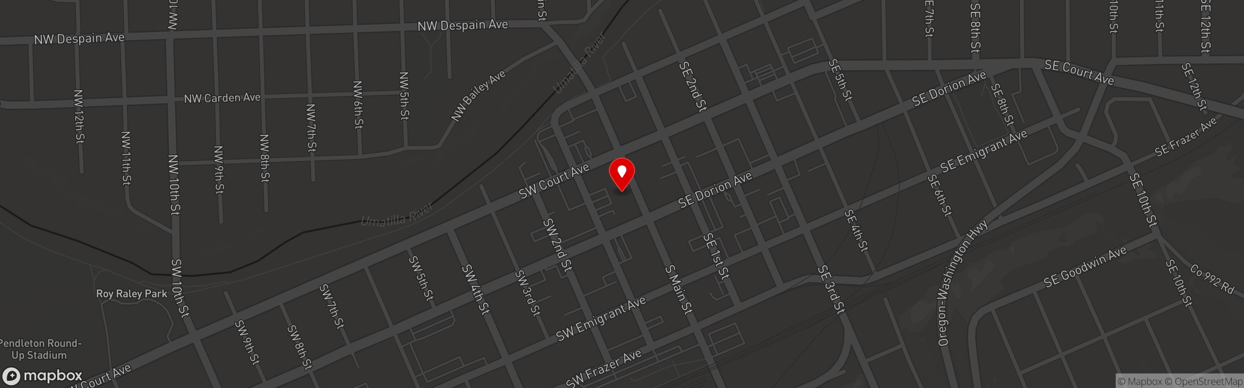 Street map pinning OMG! Burgers & Brew in Pendleton