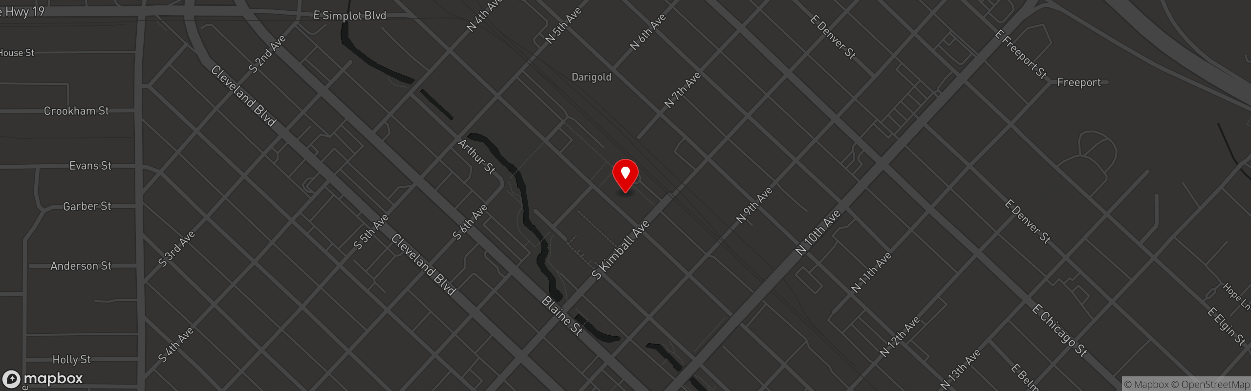 Street map pinning Indian Creek Steakhouse in Caldwell, Idaho