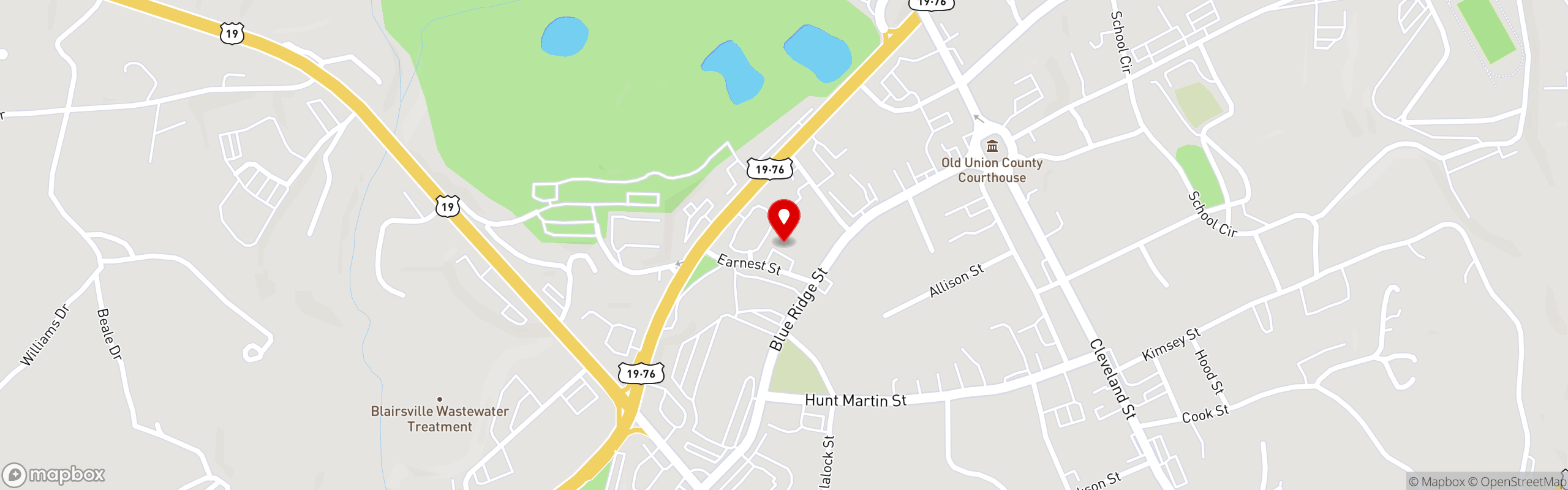 Street map pinning Blairsville Restaurant- Grits & Greens in Blairsville, GA