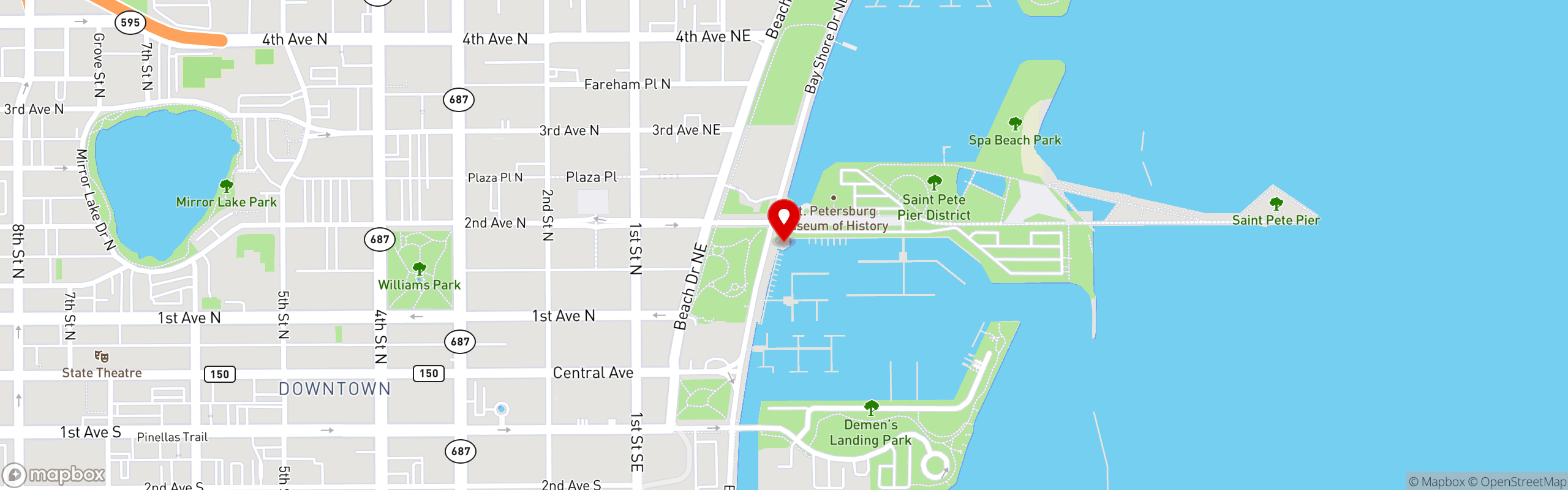 Street map pinning Fresco's Waterfront Bistro in St Petersburg, FL