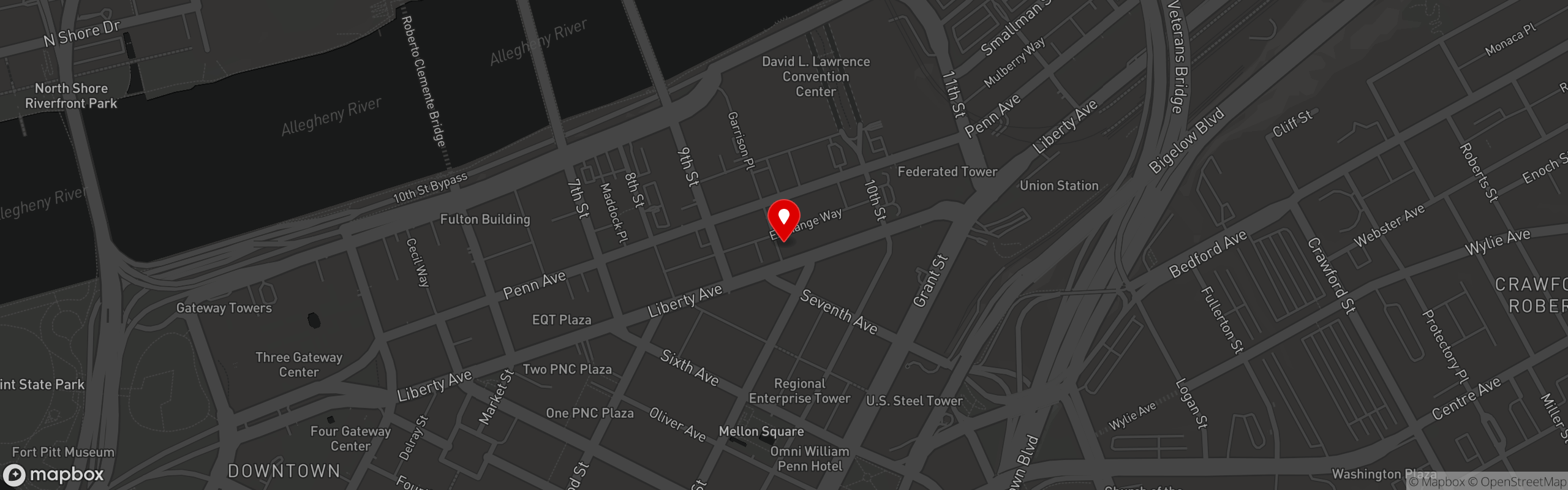 Street map pinning Mike & Tony's Gyros in Downtown