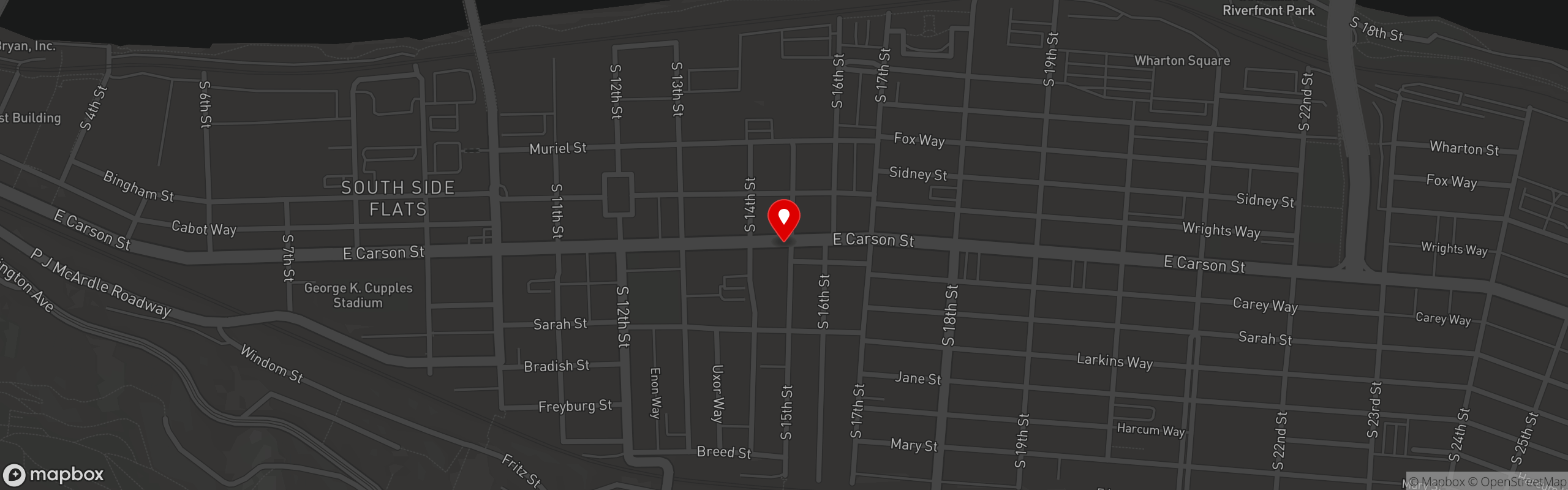 Street map pinning Mike & Tony's Gyros in South Side