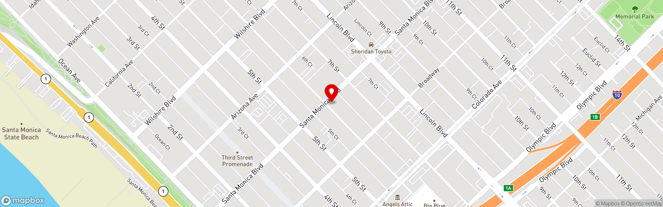 Street map pinning Tar & Roses in Santa Monica