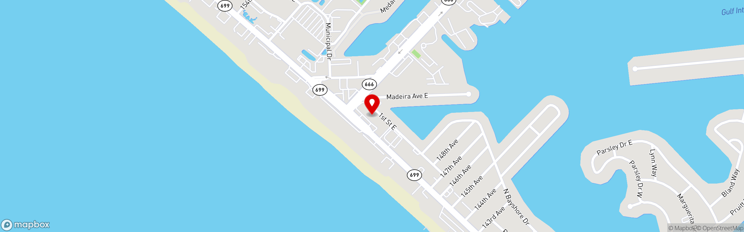 Street map pinning Kaia Bowls in Madeira Beach