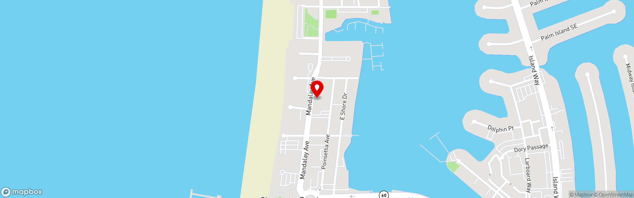 Street map pinning Kaia Bowls in Clearwater Beach N