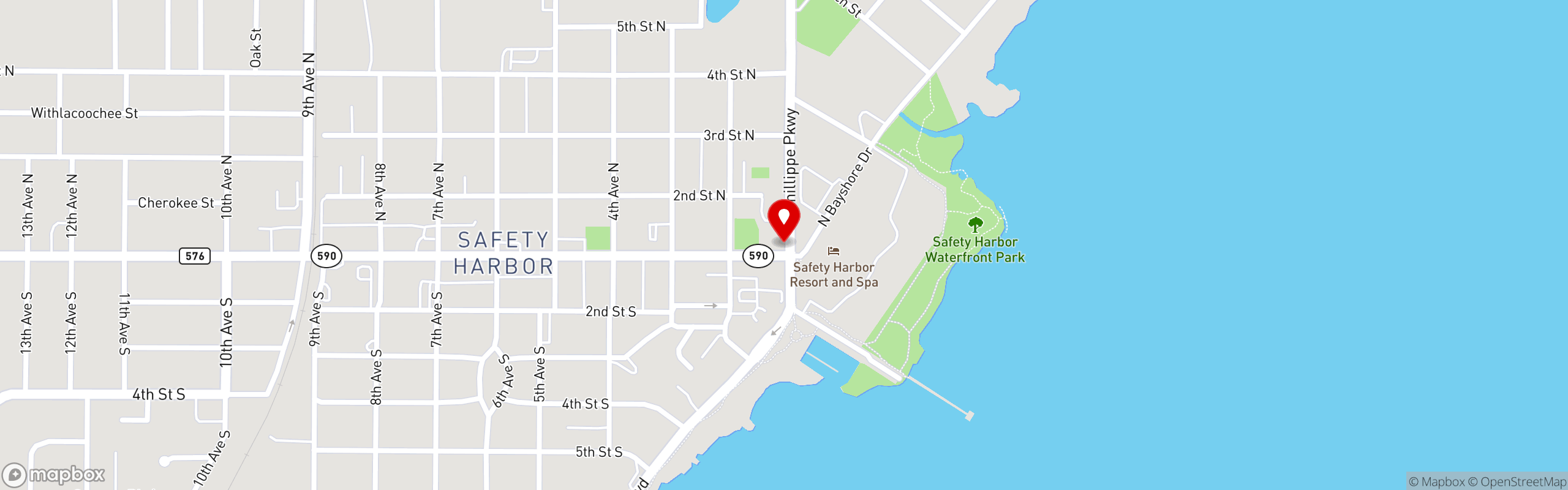 Street map pinning Kaia Bowls in Safety Harbor