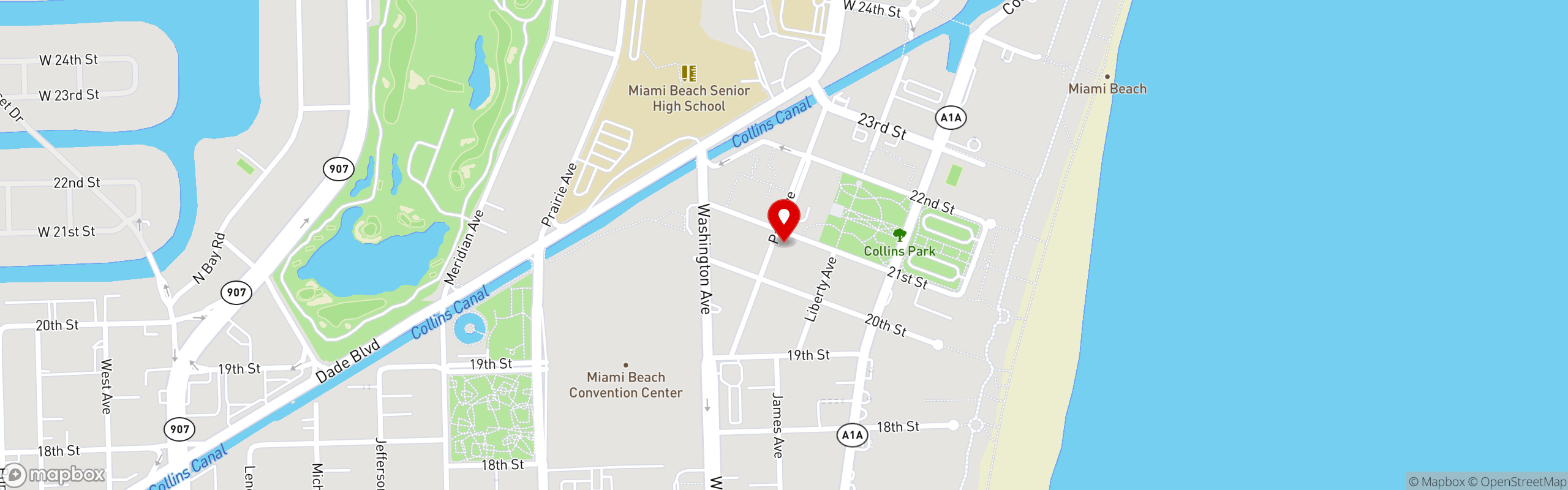 Street map pinning Blue Ribbon Sushi Bar & Grill - South Beach in Blue Ribbon Sushi Bar & Grill - South Beach