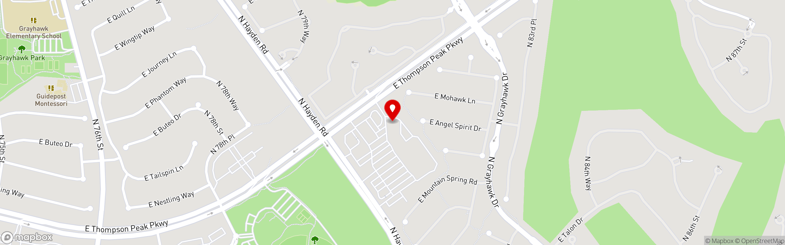 Street map pinning Ling's Wok Shop in Hayden Peak Crossing - Scottsdale, AZ