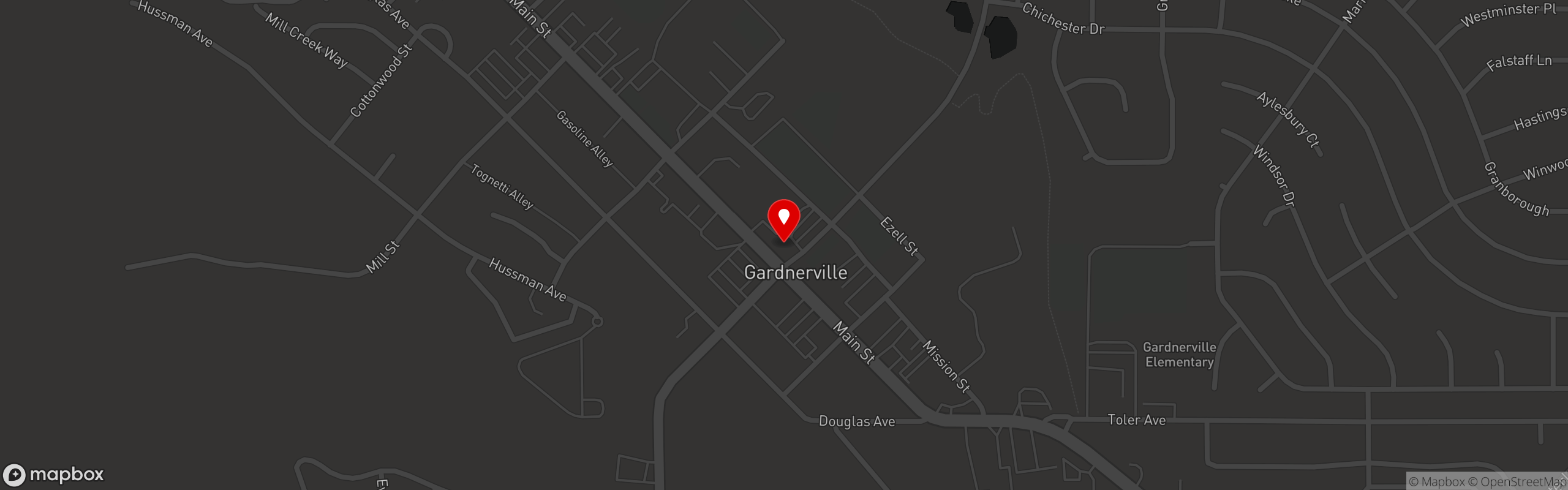 Street map pinning Overland Restaurant in Overland Restaurant