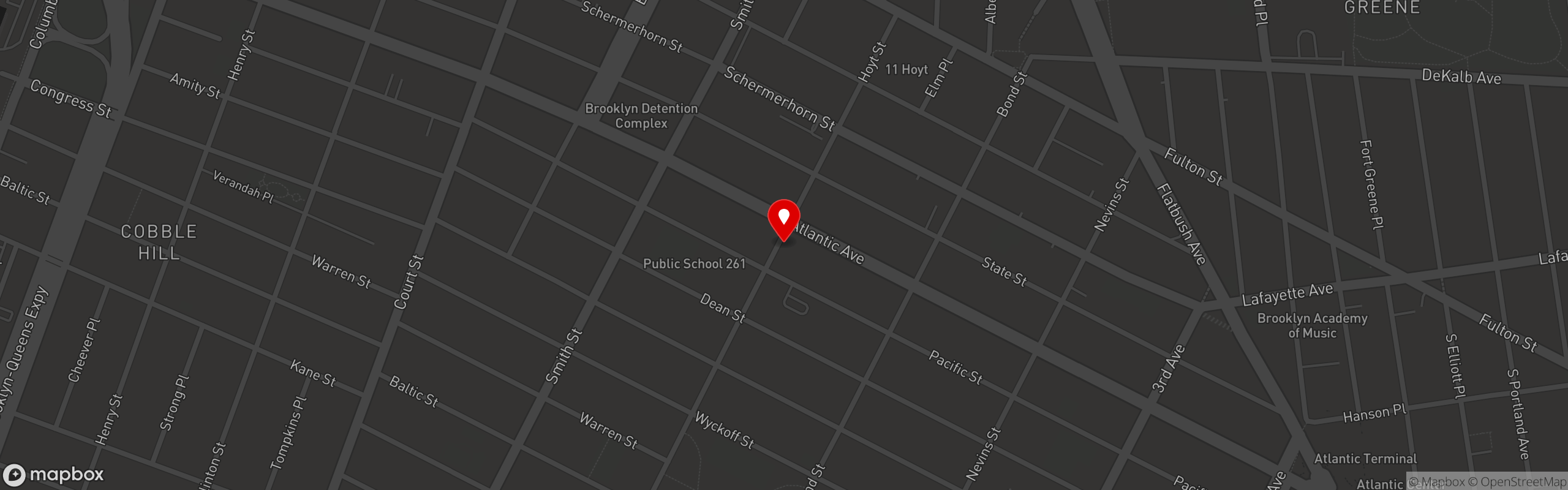 Street map pinning Mile End Deli in Mile End Deli