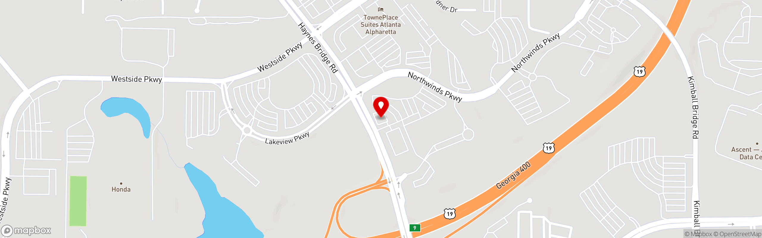 Street map pinning Rising Roll Gourmet Cafe' in Alpharetta