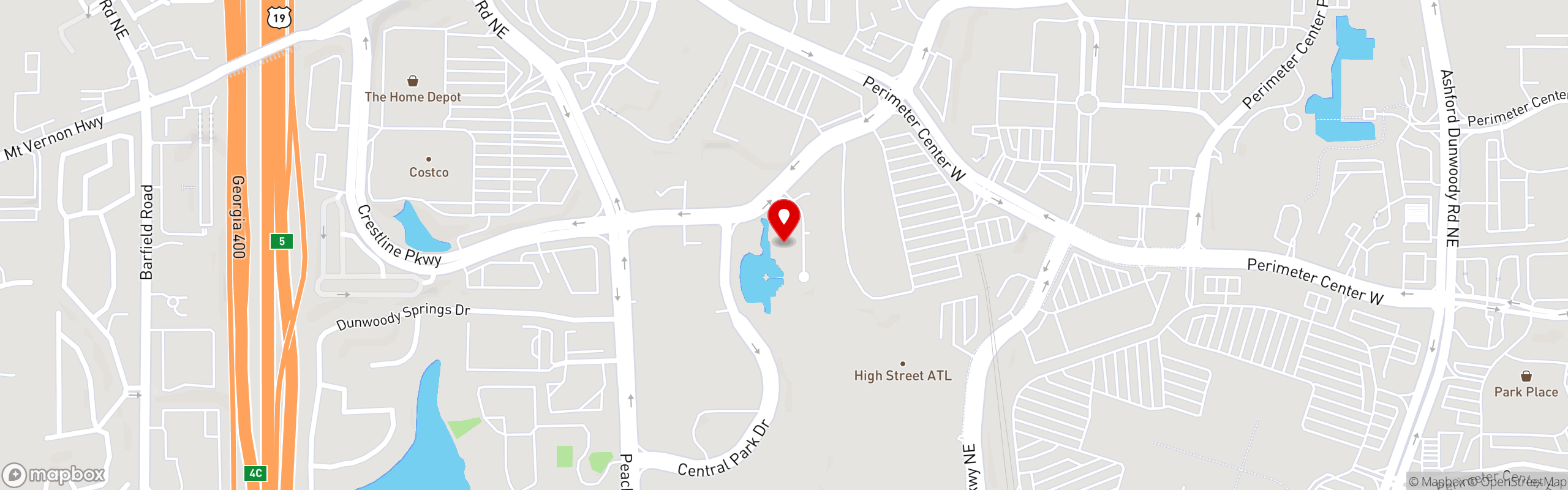 Street map pinning Rising Roll Gourmet Cafe' in Atlanta - Dunwoody