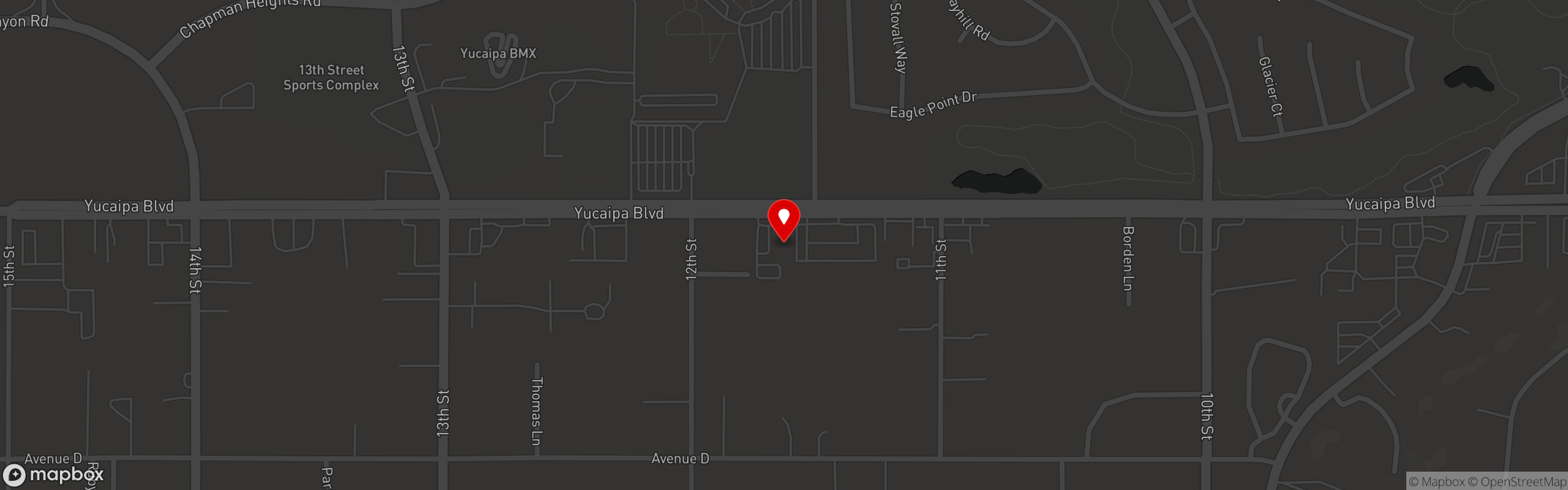Street map pinning Hickory Ranch Steakhouse in Yucaipa