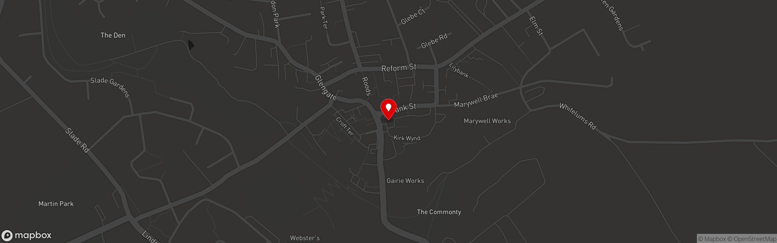 Street map showing the location of Curriemuir Cuisine in Kirriemuir