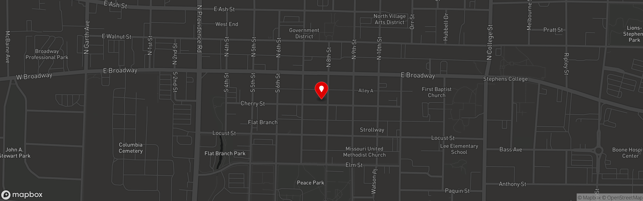 Street map pinning Glenn's Cafe in Columbia