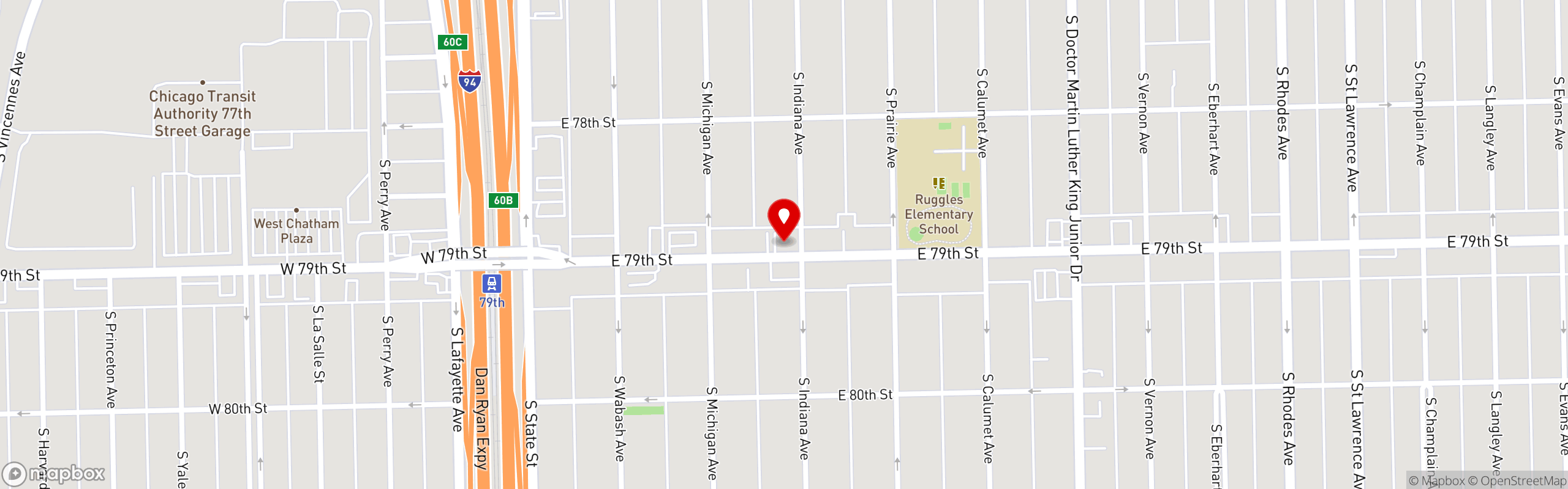 Street map pinning Tastee Rolls in Southside Chicago