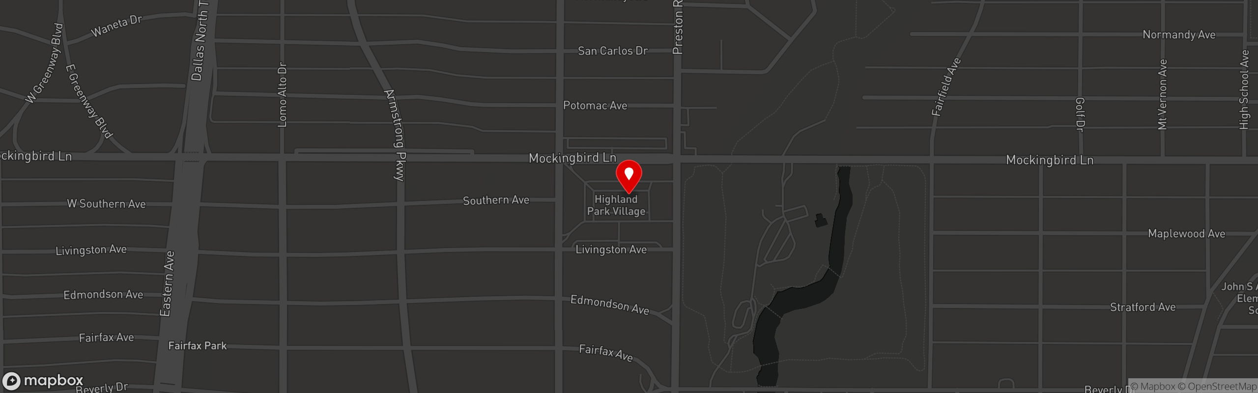 Street map pinning Lounge 31 in Highland Park Village