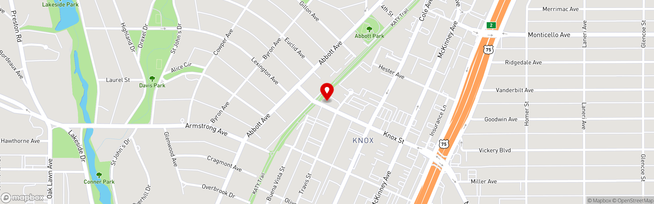Street map pinning Taverna in Dallas, TX (Knox Street)