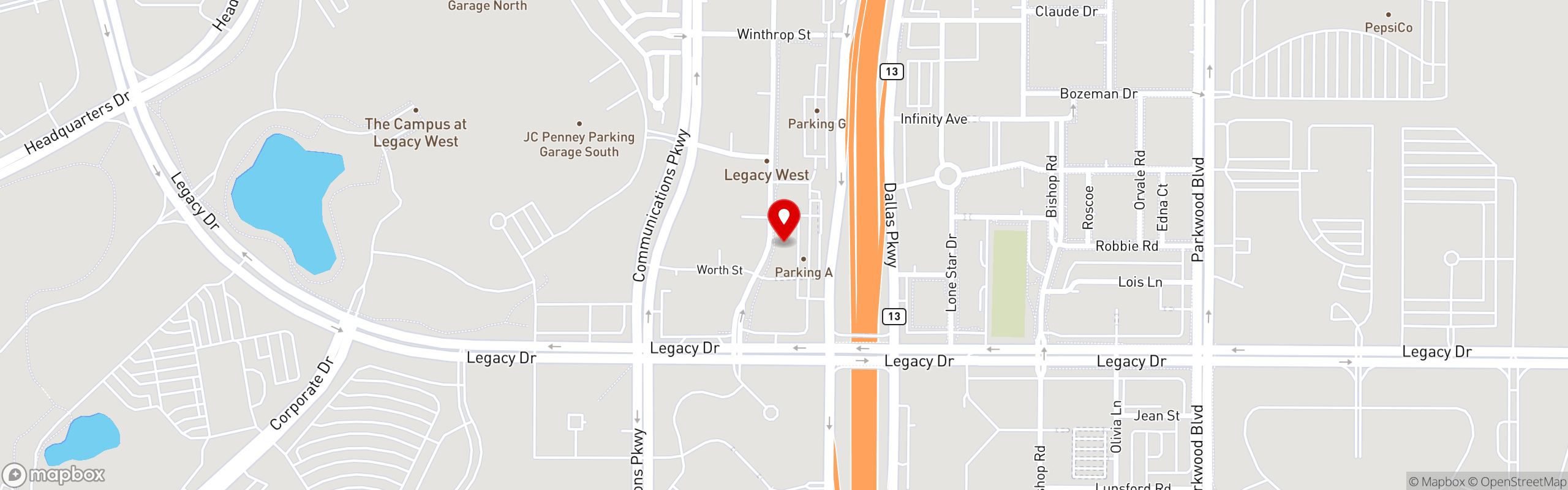 Street map pinning Taverna in Plano, TX (Legacy West)