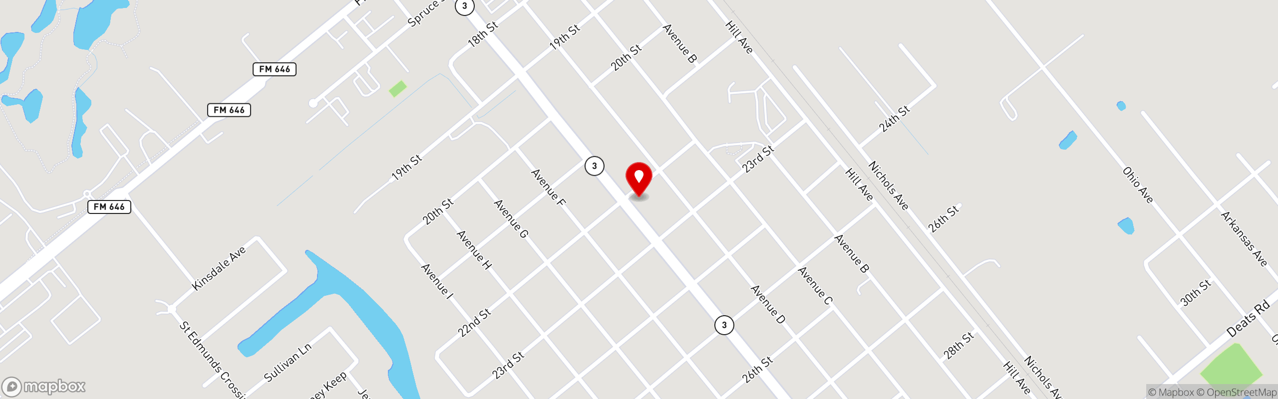 Street map pinning Fish Place in Dickinson