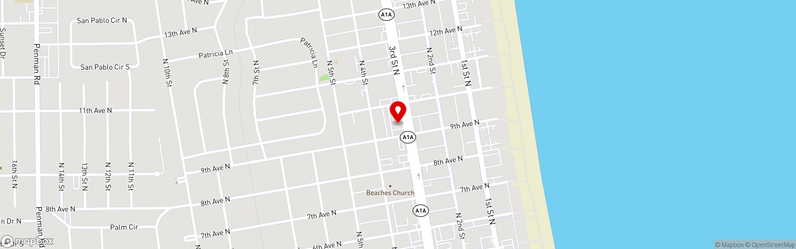 Street map pinning Salt Life Food Shack in Jacksonville Beach