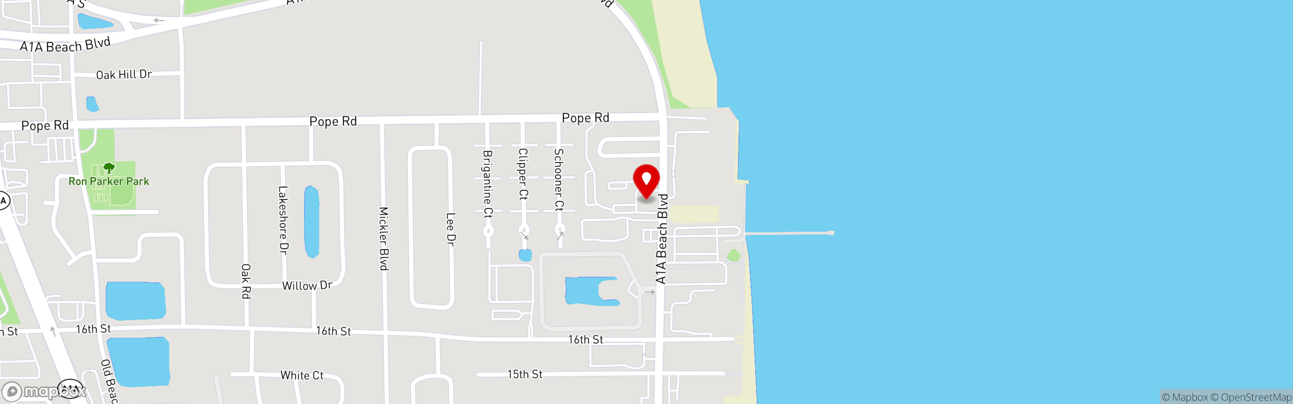 Street map pinning Salt Life Food Shack in St. Augustine Beach