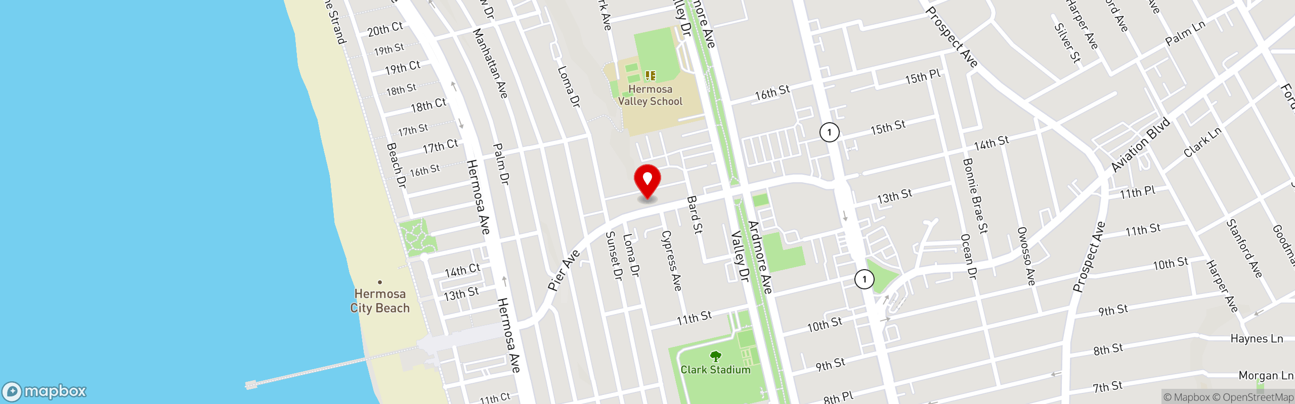 Street map pinning The Hook & Plow in Hermosa Beach, CA