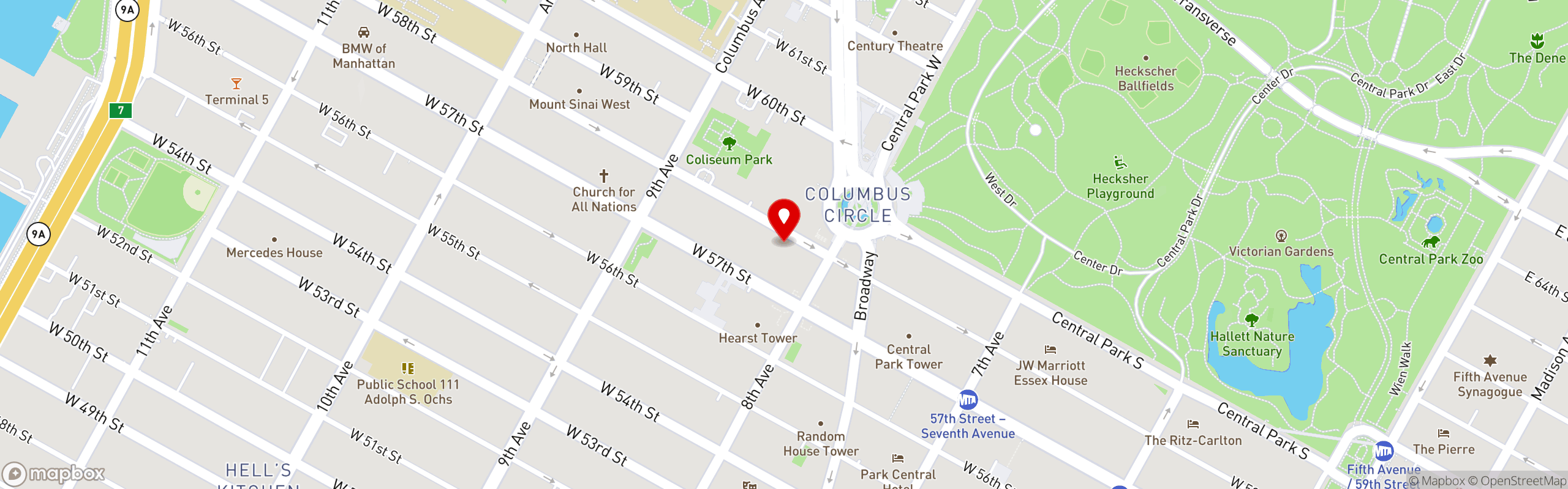 Street map pinning Blue Ribbon Sushi Bar & Grill - Columbus Circle in Blue Ribbon Sushi Bar & Grill - Columbus Circle