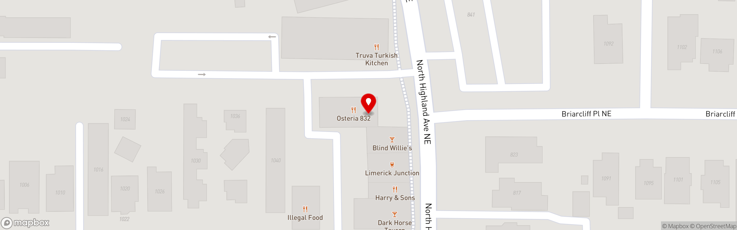 Street map pinning Osteria 832 Pasta & Pizza in Osteria 832 Pasta & Pizza