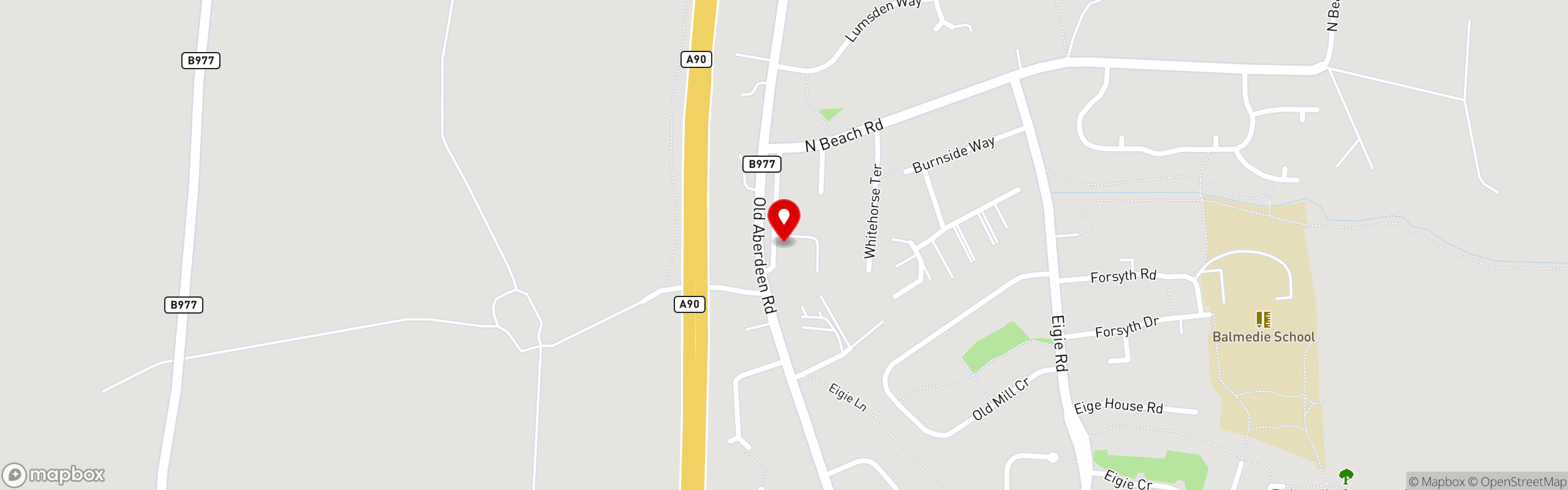 Street map showing the location of Balmedie Fish & Chip Shop in Balmedie Fish & Chip Shop