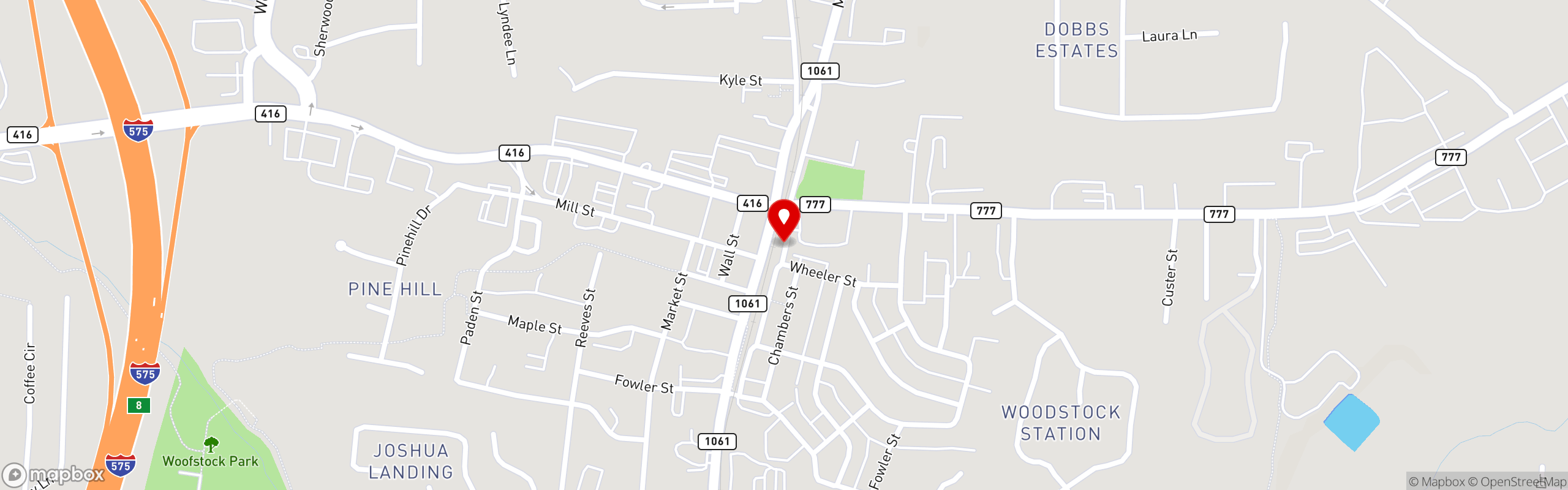 Street map pinning Fire & Stone Italian Pizza Kitchen in Fire & Stone Italian Pizza Kitchen - Woodstock