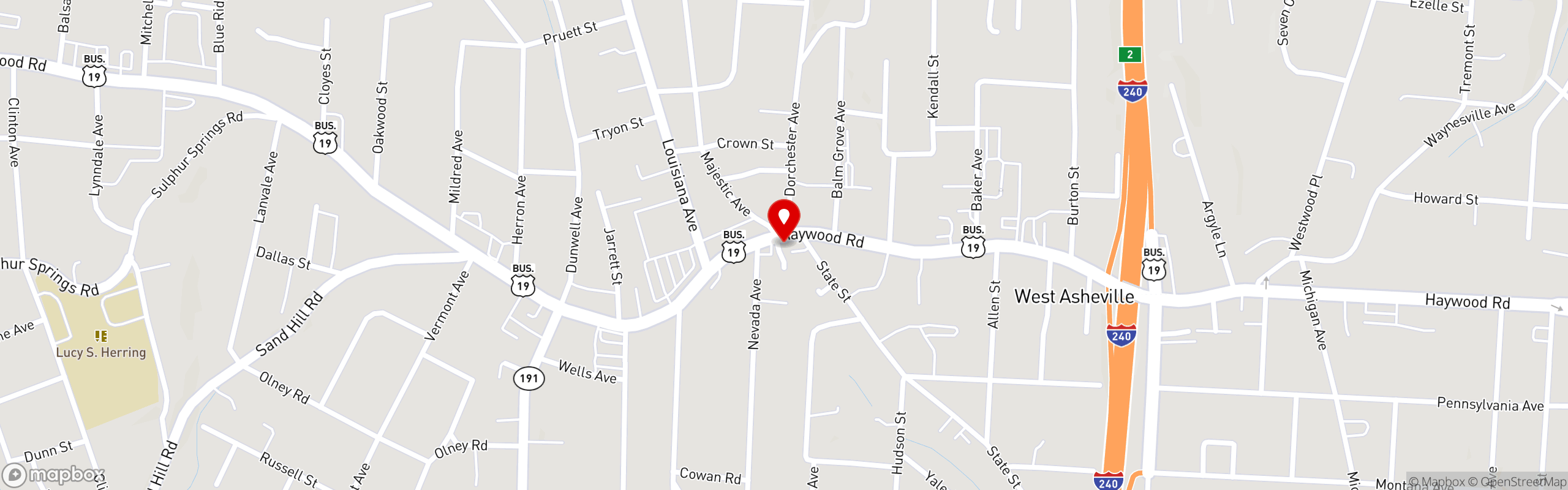 Street map pinning Sunny Point Cafe in West Asheville