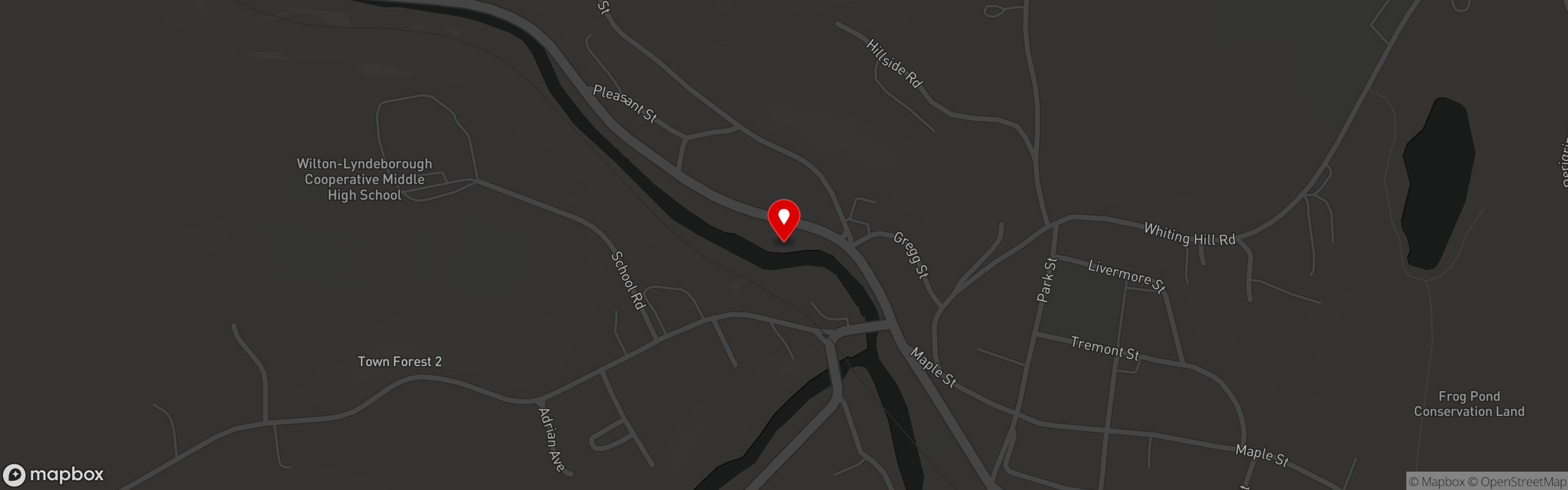 Street map pinning Wilton House of Pizza in Wilton House of Pizza