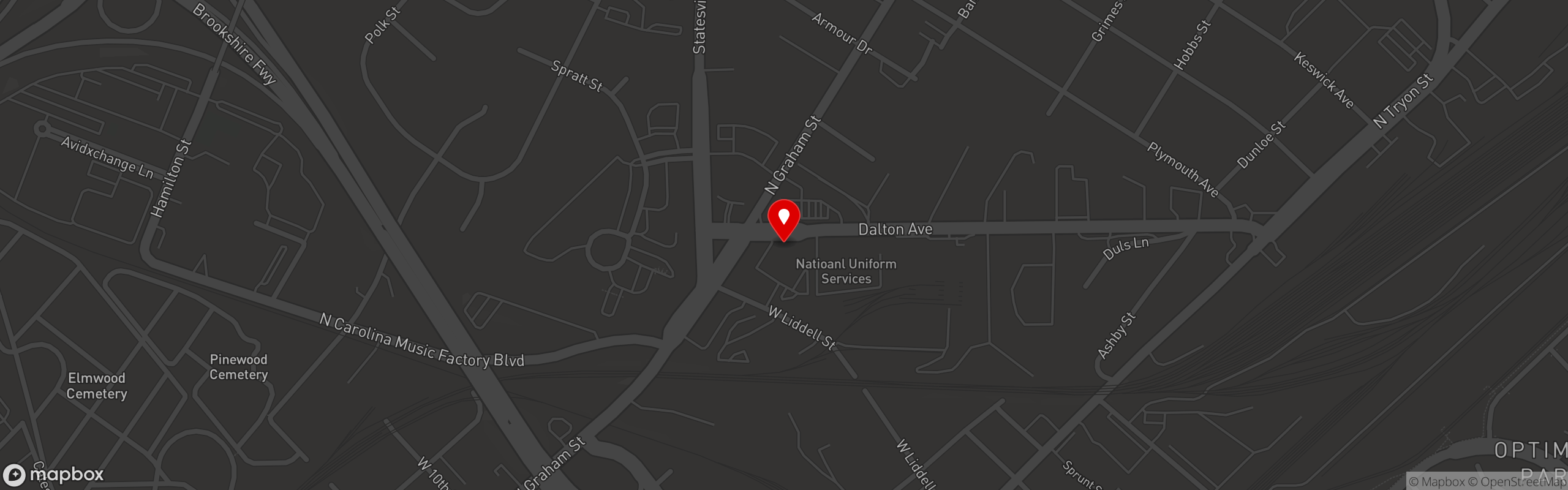 Street map pinning Mr. Charles Chicken & Fish in Uptown