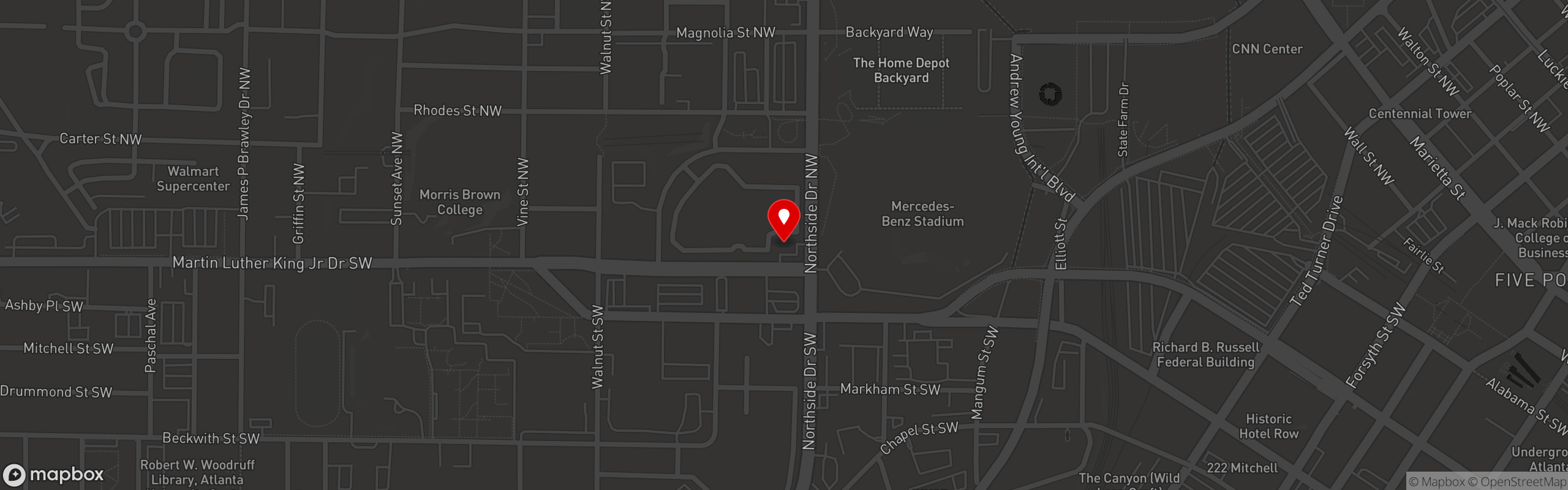 Street map pinning Restaurant 10 Bar & Grill in Atlanta, GA