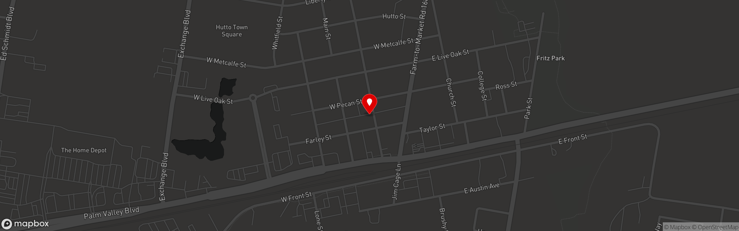 Street map pinning Texan Cafe & Pie Shop in Hutto