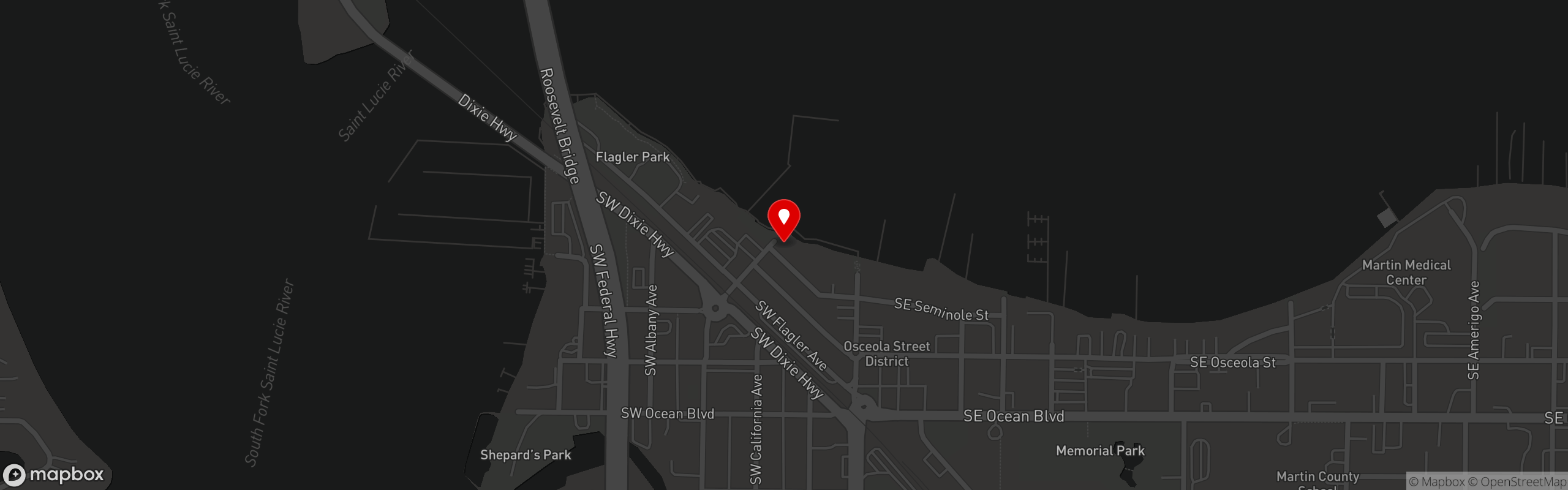 Street map pinning BOATHOUSE in Stuart Boathouse