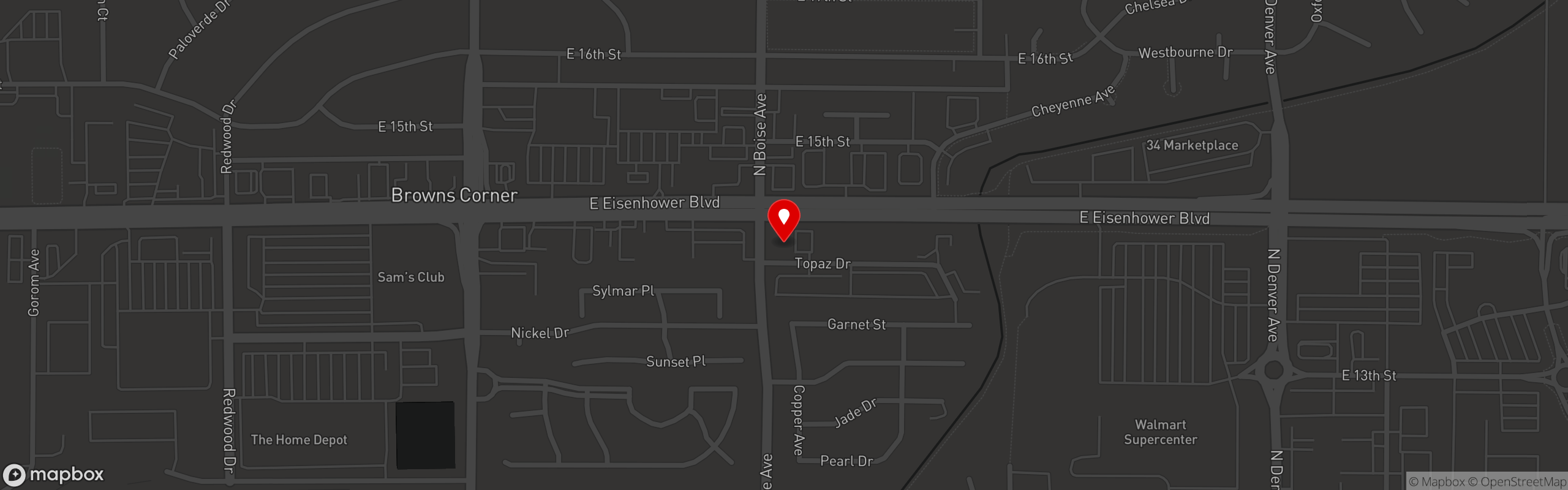Street map pinning McGraff's American Grill in Loveland