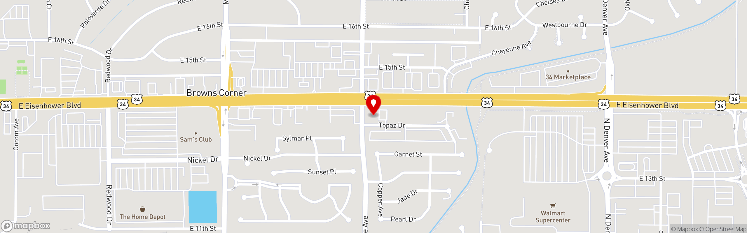 Street map pinning McGraff's American Grill in Loveland