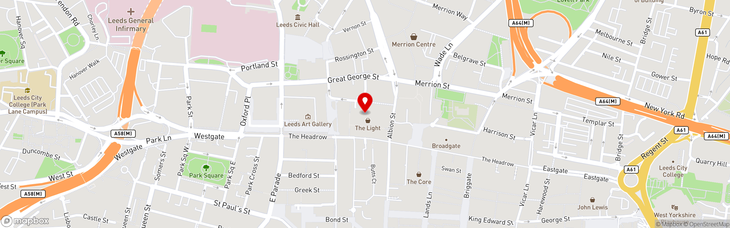 Street map pinning Fléur Restaurant and Bar Leeds in Fleur Restaurant and Bar Leeds