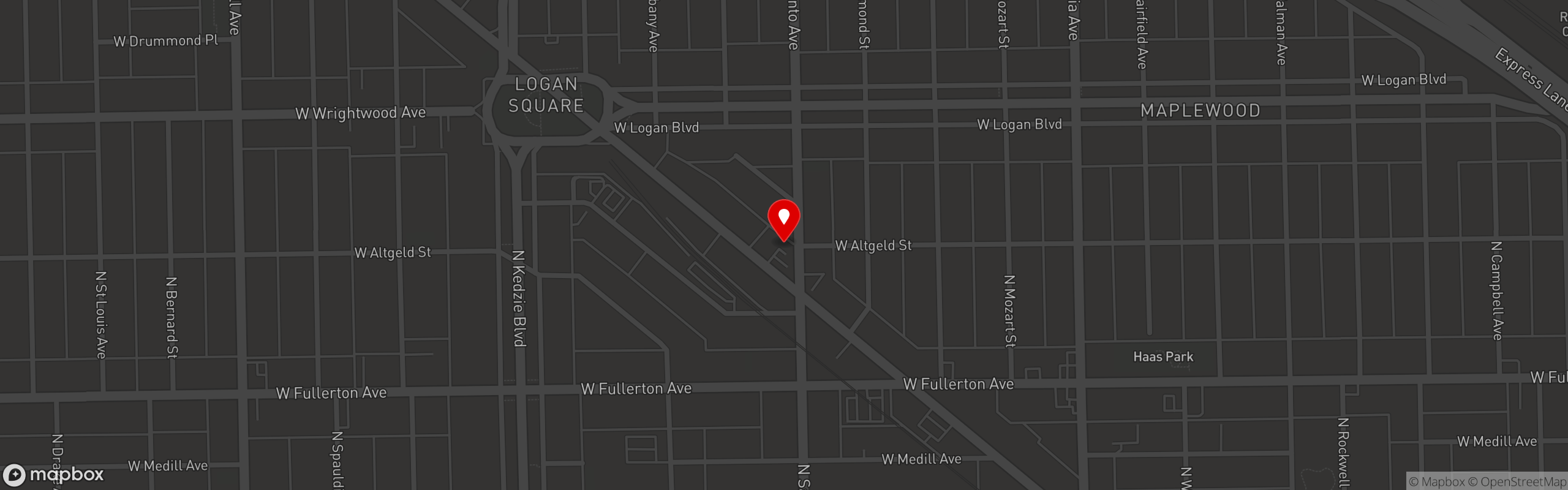 Street map pinning Federales Logan Square in Federales Tacos & Tequila - Logan Square, Chicago
