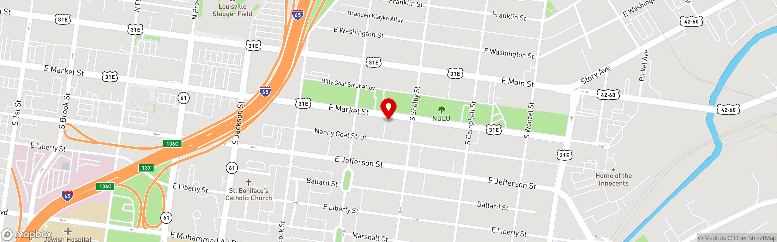 Street map pinning Bar Genevieve in Louisville