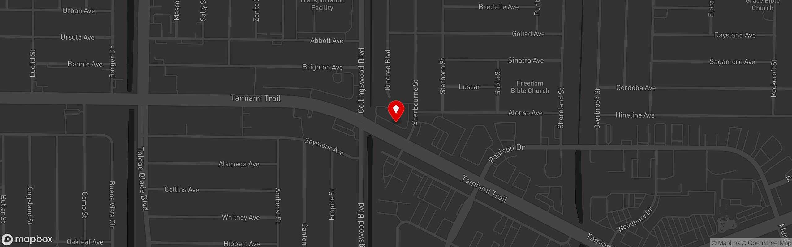 Street map pinning Blue Heron Pizza Pub in Blue Heron Pizza Pub