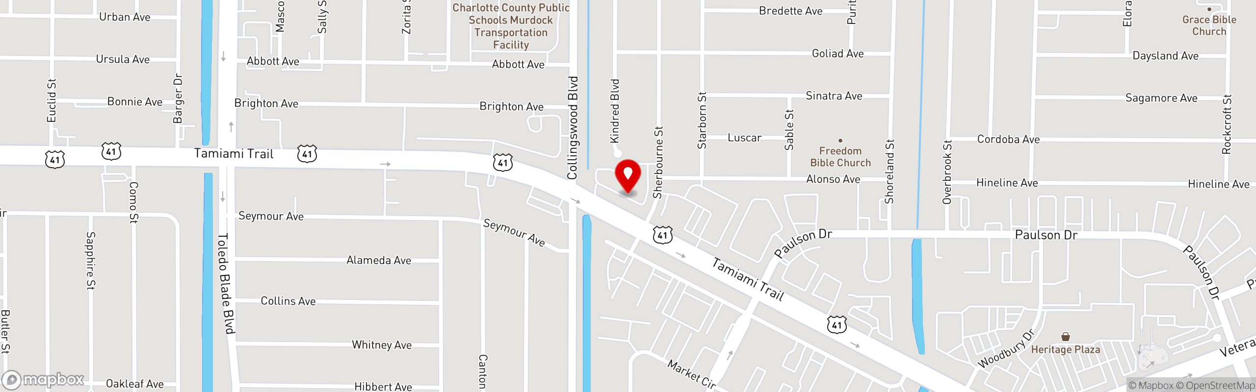 Street map pinning Blue Heron Pizza Pub in Blue Heron Pizza Pub