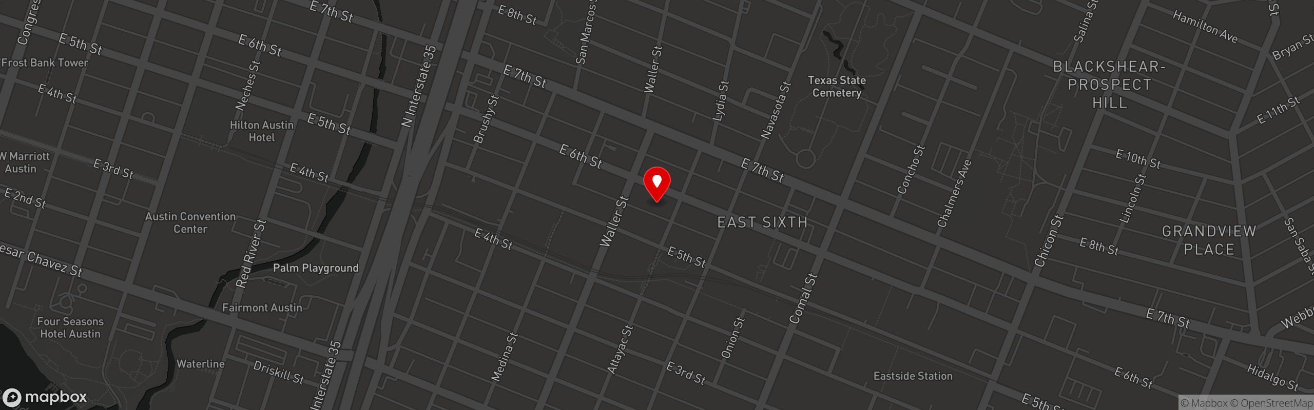 Street map pinning B. Cooper Barbecue in Austin
